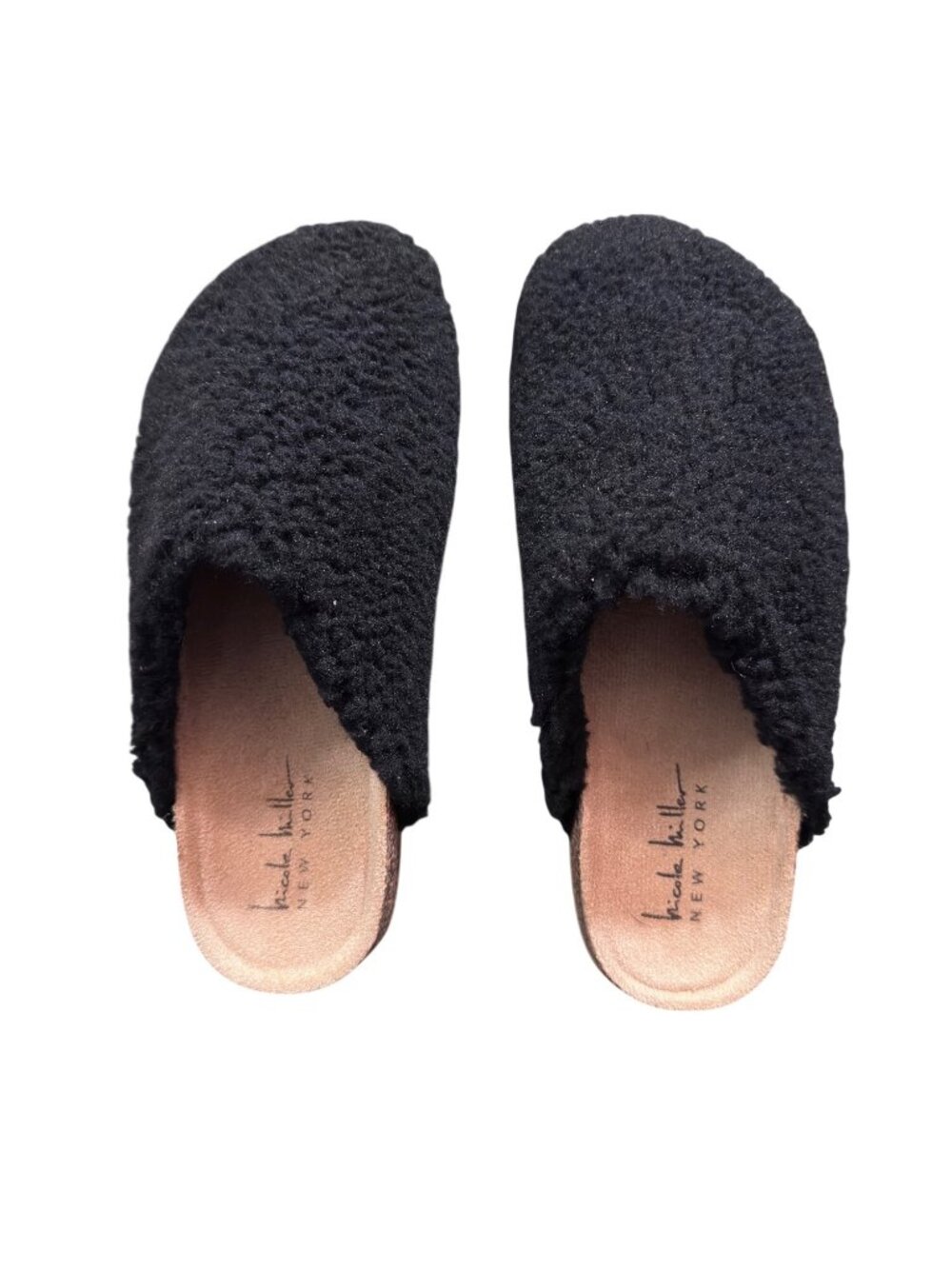 Nicole Miller Bondy Faux Fur Black Slip-On Womens Slippers Size 7 Cozy Indoor Fo